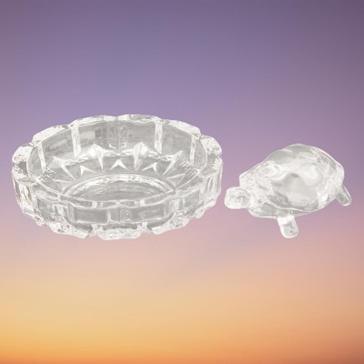 Shrey Shiv Collections Crystal Turtle Tortoise with Plate for Feng Shui and Vastu Best Gift for Career Decorative Showpiece  -  11.5 cm(Crystal, White)