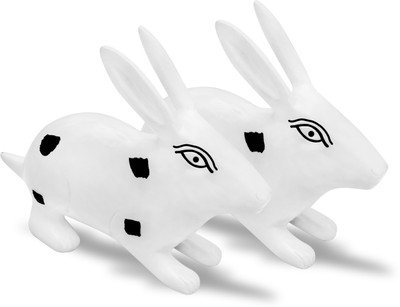 TREEMAISON Vastu Brass Metal Rabbit For Vastu Remedy { White and Black) Pack of 2 RABBIT Decorative Showpiece  -  11 cm(Brass, White, Black)