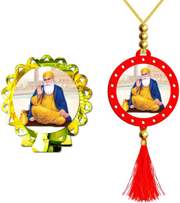 SANBIA Guru Nanak Dev Baba Satguru Nanak Car Dashboard Idol & Car Hanging Combo Decorative Showpiece  -  8 cm(Plastic, Multicolor, Gold)