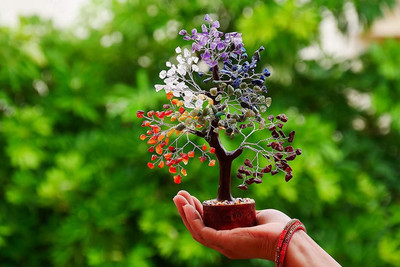 Yasamazing Seven Chakra Gemstone Tree Reiki Healing Crystal Money Trees Decorative Showpiece  -  30 cm(Marble, Multicolor)