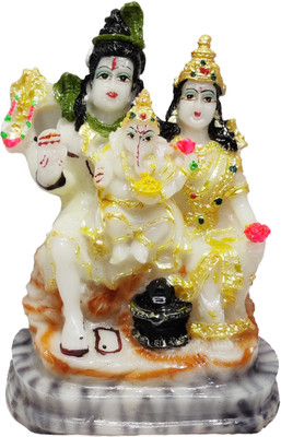 G LOOKS Shiva Family Marble Dust Statue/ Shiv Parivaar Idol for Home Temple (White Gold) Decorative Showpiece  -  15 cm(Polyresin, White)