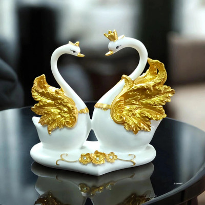 D K MART Swan Couple Showpiece | Duck Showpiece For Home and Office Decoration Gift Item Decorative Showpiece  -  16.5 cm(Marble, White, Gold)