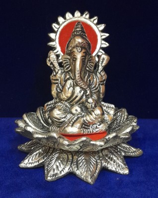 Dreamofdazzle German Silver Ganapati Idol for Home Decor, Office Desk, Diwali Gifts Decorative Showpiece  -  8 cm(Brass, Silver)