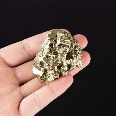 VIBESLE Natural Stone Raw Pyrite and Minerals Crystal Decoration Decorative Showpiece  -  10 cm(Stone, Gold)