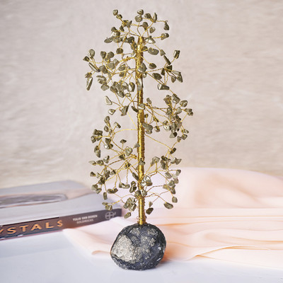 Shubhanjali Peru Pyrite Crystal Tree for Home Decor Study Table Gifts 150 Beads 250 Raw Decorative Showpiece  -  20 cm(Crystal, Stone, Gold)