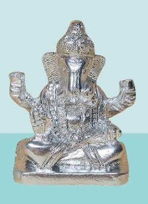 Aditi Silver Metal Ganpati Idol Decorative Showpiece  -  13.97 cm(Metal, Silver)