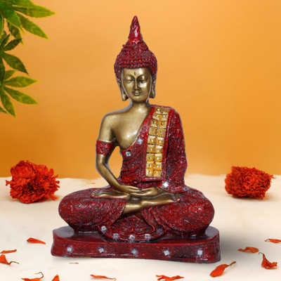 GW Creations Beautiful Lord Gautam Buddha in Meditating Position Statue for Home Decor Decorative Showpiece  -  23 cm(Marble, Gold, Red)