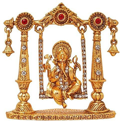 RK Basics Lord Ganesh Murti God Shri Ganesh Car Dashboard Statue Lord Ganesha Idol Decorative Showpiece  -  8 cm(Brass, Gold)
