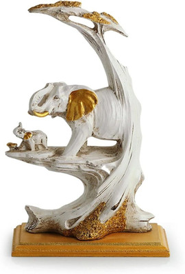 Vasundhara Decorative Elephant Family Showpiece Decorative Showpiece  -  22 cm(Polyresin, White, Gold)