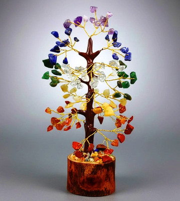 UNIQUESCRYSTAL 7 Chakra Crystal Tree with Amethyst Base for Spiritual Growth Decorative Showpiece  -  15 cm(Crystal, Multicolor)