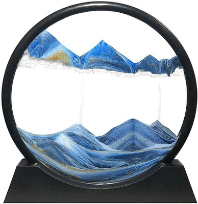 FEBLICH FEBLICH 3D Moving Sand Art Frame Rotating Sand Picture Table Decor for Home Decorative Showpiece  -  3 cm(Glass, Blue)