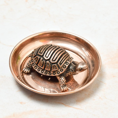 Bhimonee Decor Copper Idols India Handmade Copper Kurma Tortoise with Plate Decorative Showpiece  -  1.6 cm(Copper, Copper)
