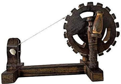 MSKKHANDICRAFT Beautifully Wooden Spinning Wheel Charkha Showpiece for Home Decor Decorative Showpiece  -  20 cm(Wood, Brown)
