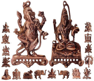 sai praseeda Black Metal Lord Shiv & Snake Ganesha Idols_Pack of 2 Decorative Showpiece  -  19 cm(Metal, Brown)