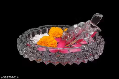 Janani Crystal Tortoise with Round Glass Plate for Good Luck, Peace & Positivity Decorative Showpiece  -  11 cm(Glass, Clear)