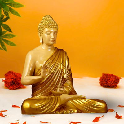 GW Creations Lord Gautam Meditating Big Buddha Statue For Home Decor Idol Decorative Showpiece  -  38 cm(Marble, Gold)