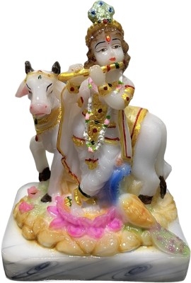 Rama Collections Krishna Murti With Kamdhenu Cow Showpiece Hindu God Idol Figurine for Gifts Decorative Showpiece  -  13.97 cm(Marble, Multicolor)