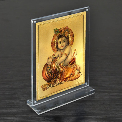 HAWAI Gold Plated Laddu Gopal Photo with Acrylic Frame(8x5.8 in) Religious Frame