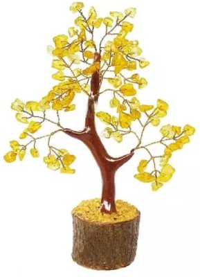 Swara Agate Citrine Crystal Bonsai Money Tree Natural Gemstone Feng Shui_100 Beads Size 6-7” Decorative Showpiece  -  17 cm(Crystal, Yellow)