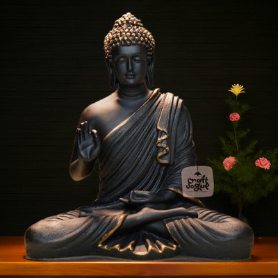 Vihaan Creation Sitting Buddha Statue, Matte Black, 2 Feet | Elegant Home & Garden Decor Decorative Showpiece  -  70 cm(Resin, Black, Gold)