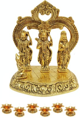 RKONECT Golden Ram Darber Idol Murti With Lakshmana Sita Hanuman And 6 Piece Jyot Diya Decorative Showpiece  -  16.5 cm(Metal, Gold Plated, Gold)