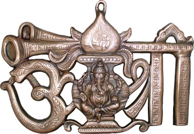 Om ssvmb9 Om Shri Spiritual Sacred Metal Sculpture Ganesha Wall Hangings Decorative Showpiece  -  26 cm(Metal, Brown)
