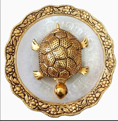 Aditi Gold Mirror & Metal Tortoise With A Mirror Plate Showpiece For Home Decor Decorative Showpiece  -  7.62 cm(Metal, Gold)