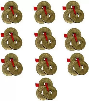 devyantra Laxmi aapke Dwar Lucky Coin For Wealth & Goodluck 10 Coin Set Decorative Showpiece  -  7 cm(Brass, Gold)