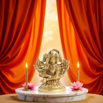 ATISHIV Panchmukhi Hanuman Murti Brass Metal Statue Idol Decorative Showpiece  -  7.7 cm(Bronze, Copper)