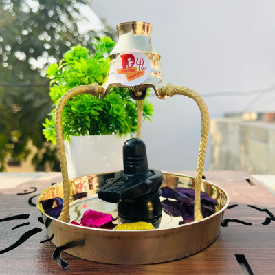 DARIDRA BHANJAN Brass Plate, Kalash with Stand/Shivling Stand for Jalabhishek Decorative Showpiece  -  14 cm(Brass, Gold)