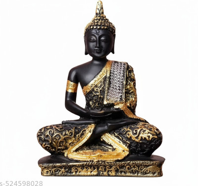 Manpasand Handcrafted Black & Gold Meditating Buddha Statue Meditating Buddha, Dhyan Mudra Decorative Showpiece  -  15 cm(Polyresin, Gold)