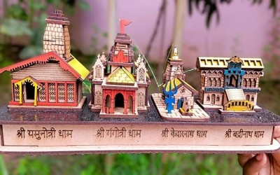 Haridwar Divine Model Wooden Chardham Beautiful Char Dham 3D Model Gift Item Decorative Showpiece  -  12 cm(Wood, Multicolor)