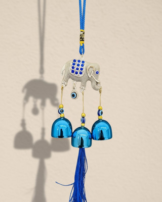 RPM Elephant Evil Eye Hanging with 3 Bells | Blue Nazar Battu Wall(Blue)