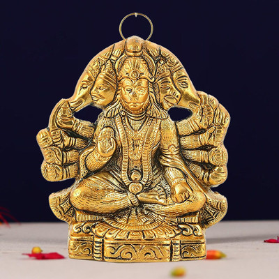 NOKTUS Panchmukhi Hanuman ji Murti/Bajrangbali Murti Gift Article/Hanuman Statue Decorative Showpiece  -  12 cm(Metal, Gold)