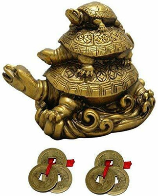 GJ Vastu Feng Shui Tortoises for Good Luck Decorative Showpiece  -  7 cm(Polyresin, Gold)