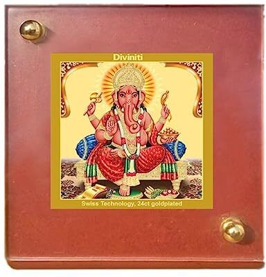 DIVINITI Ganesha God Idol Photo Frame Car Dashboard| MDF 1B 24K Gold Plated Foil Decorative Showpiece  -  5.5 cm(Gold Plated, Multicolor)
