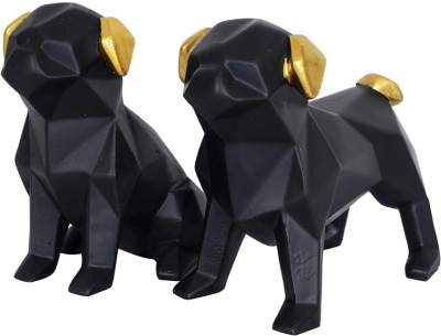 MayuraDecors Black Dog Cute Pair Showpiece for Home Decoration Items Set of 2 Decorative Showpiece  -  12.7 cm(Resin, Black, Gold)
