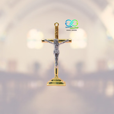 Graceful Gatherings christian Cross christian statues for Car Dashboard | living room Decorative Showpiece  -  7 cm(Metal, Gold)
