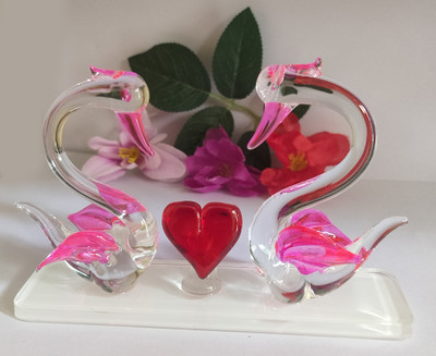 JSRE STORE Decorative Showpiece  -  9 cm(Glass, Pink, Clear)