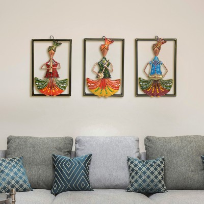 Urbanishers Wrought Iron Wall Hang Sardar Musician Frame Set of 3 For Wall Decor/Hotel/Gift Decorative Showpiece  -  33.02 cm(Metal, Multicolor, Copper, Black)