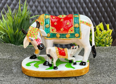 RD MANUFACTURING Cow Calf Culture Marble Statue Decorative Showpiece  -  17.5 cm(Marble, Multicolor)