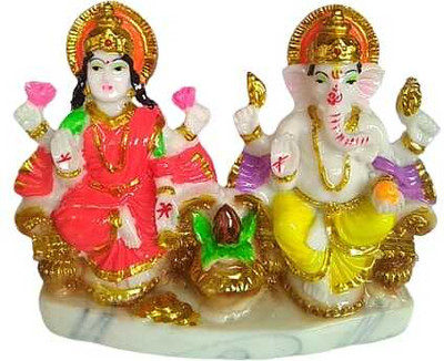 RAMASITA Laxmi Ganesh murti for Diwali Pooja Laxmi Ganesh Idol Laxmi Ganesh Decorative Showpiece  -  12 cm(Marble, Multicolor)