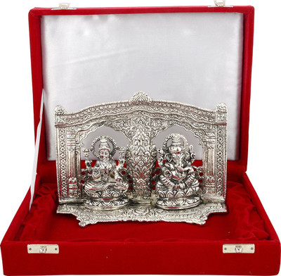 SMILES GIFT Silver Plated Laxmi Ganesh Idol With Box & Bag | For Pooja, Mandir Decorative Showpiece  -  5 cm(Metal, Silver)