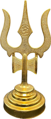 numeroastro Trishul Damru with Om Engraved in Mix Metal for Puja Ghar | Home Temple (Golden) Decorative Showpiece  -  12.5 cm(Metal, Gold)