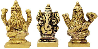 Om Pooja Shop Lakshmi Ganesha & Saraswati Small Statue in Brass Decorative Showpiece  -  4 cm(Brass, Gold)