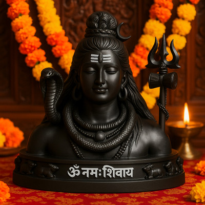 NIHARIKA HANDICRAFT Adiyogi Shiva Idol with Trishul – Mahadev Murti for Home and Car Dashboard Decorative Showpiece  -  9 cm(Polyresin, Black, White)
