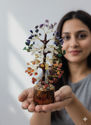 MIRAN AGATE 7 Chakra Crystal Money Tree Crystals and Gemstone Good Luck Decorative Showpiece Decorative Showpiece  -  10 cm(Crystal, Multicolor)