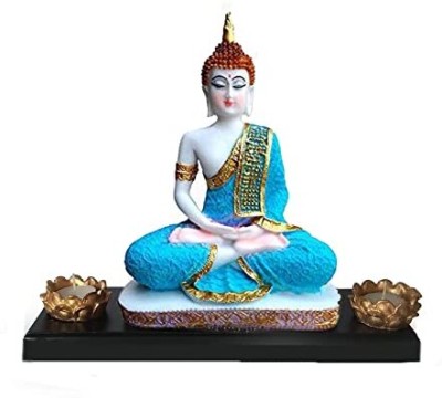 SN Handicrafts Sitting Buddha Big Size Idol Statue Showpiece Buddha Tealight Candle Holder Decorative Showpiece  -  22 cm(Polyresin, Blue)