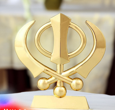 Uniqon Metal Sikh/Punjabi Khanda Sahib Idol for Gifting, Home/Office And Car Dashboard Decorative Showpiece  -  6 cm(Metal, Gold)