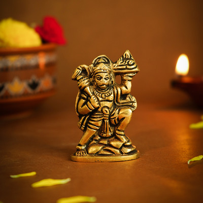 Ekhasa Pure Brass Hanuman Ji Murti for Home Puja | Decorative Showpiece  -  6 cm(Brass, Gold)